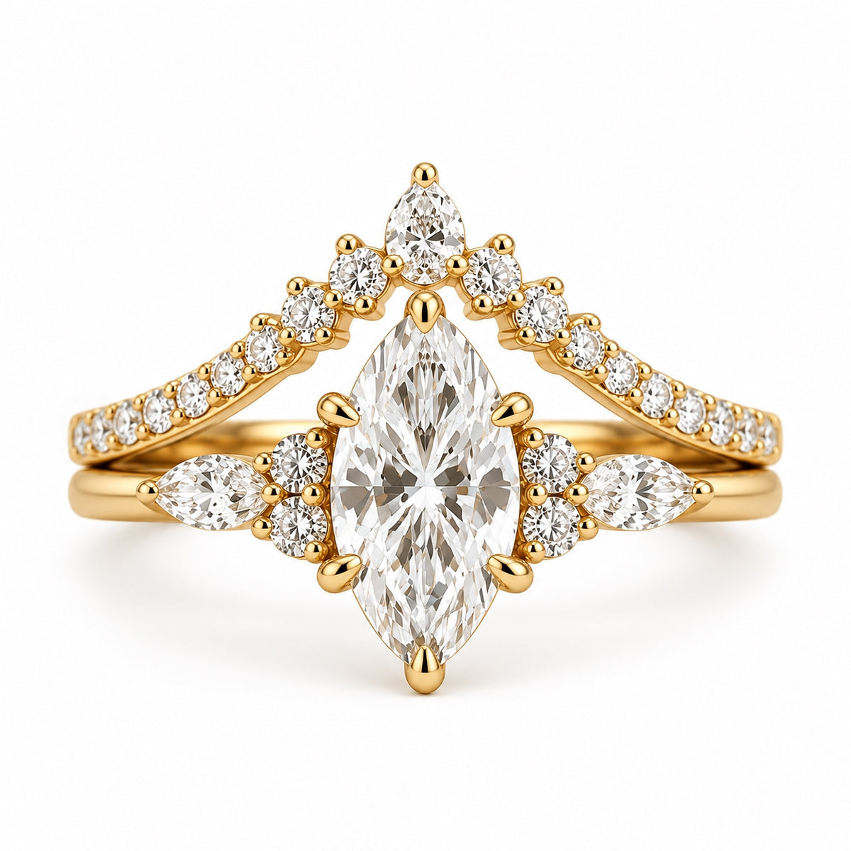Marquise Diamond Bridal Ring Set 1ct Yellow Gold