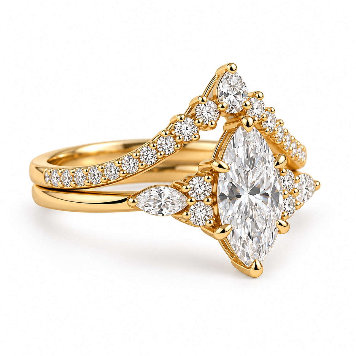Marquise Diamond Bridal Ring Set 1ct Yellow Gold