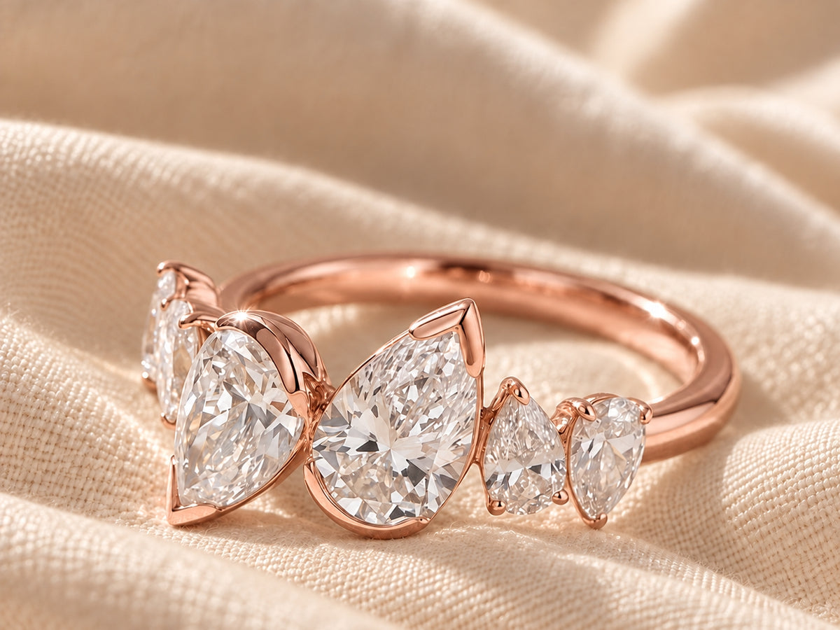 Aurelia Six Pear Lab Grown Diamond Ring 1ct Rose Gold