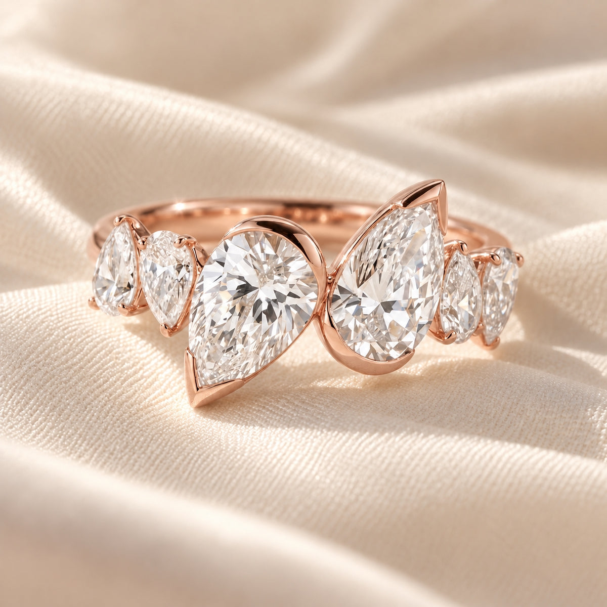 Aurelia Six Pear Lab Grown Diamond Ring 1ct Rose Gold