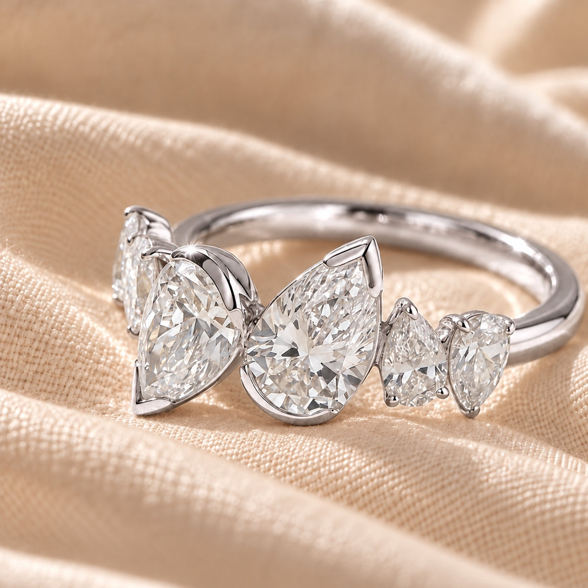 Aurelia Six Pear Lab Grown Diamond Ring 1ct White Gold