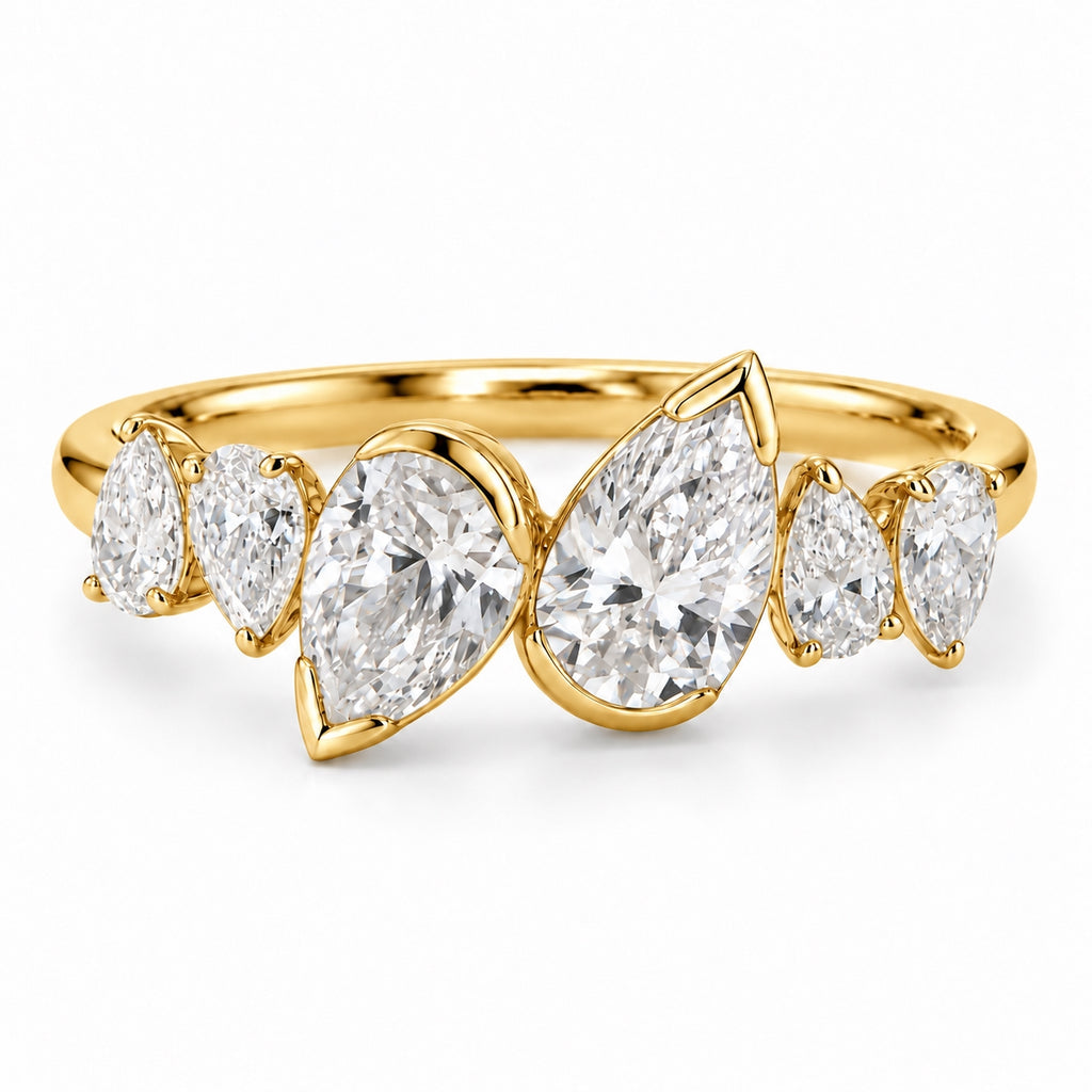 Aurelia Six Pear Lab Grown Diamond Ring 1ct Yellow Gold