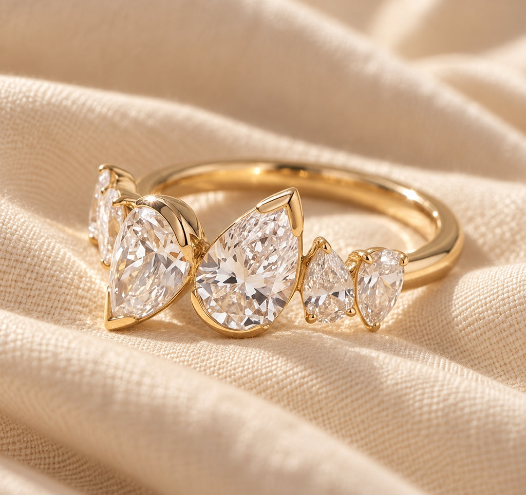 Aurelia Six Pear Lab Grown Diamond Ring 1ct Yellow Gold