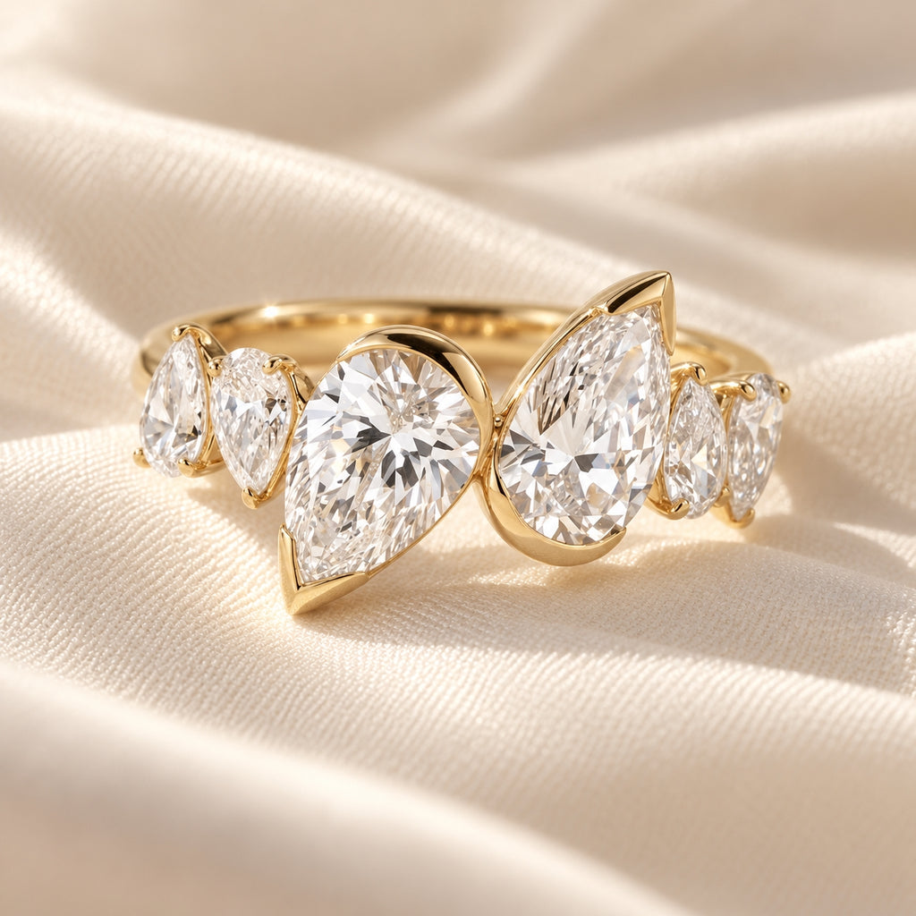 Aurelia Six Pear Lab Grown Diamond Ring 1ct Yellow Gold